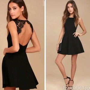NWT! Lulus Need You Close Black Lace Backless Skater Dress Fit & Flare L